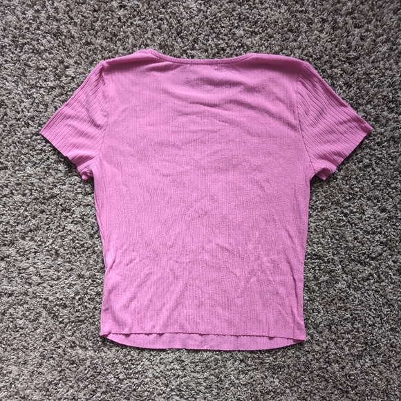 Pink Ribbed Knit Crop Top - Picture 3 of 3